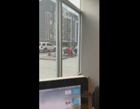 Four girls red pants bench monitor window