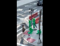 Four women green suit prepares sidewalk video