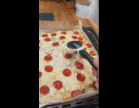 Guy touches bouncy pizza 