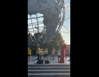 Elmo joins morning zumba class at park