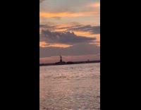 Woman swimming on dirty river 