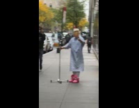 Girl calls donalds guy trump mask sidewalk