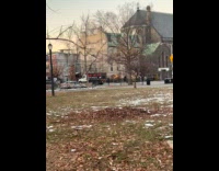 Truck parade at street plays loud music