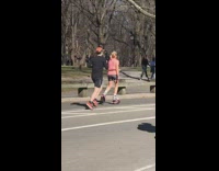 Lady wears bouncy shoes 