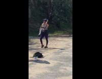 Blue hat girl hike yoga mat 