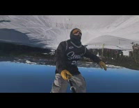 POV of snowboarder doing backflip