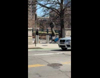 Guy ride citi bike tire on head