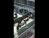 Girl black lingerie cape walk white tiles part 2