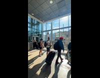 Collab WINY - Wig hangs on the window of airport