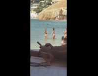 Three women bikini photo shoot beach kids
