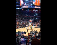 Blue Mascot Loses Balance and Falls on Floor