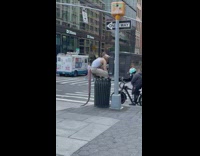 Rat man on trash can street mask