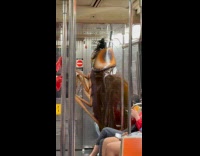 Collab Subway Creatures - Man wears cockroach costume on train ride