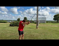 Men makes foley sound of rifle from whip