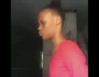 Girl red shirt does funny shoulder pop dance to hip hop song 