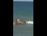 Man lie down water with border frame photo shoot