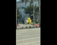 Pikachu costume dance sidewalk 