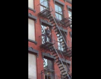 Man dances dancing queen at fire escape part 3