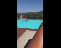 Couple sweet photo shoot balcony swimming pool