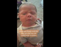 Newborn baby gives mom dirty look and rolls his eyes 