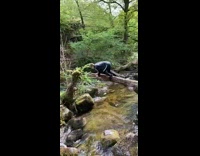 Guy falls off log into river fail