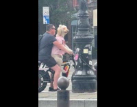 Collab WINY - Man ride bike with pet dog street pink cloth