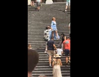 Collab IITW - Woman blue dress spins at the stairs