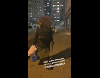 Woman curly hair walking through street crossbow arrows