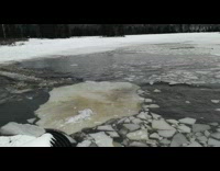 Snowmobile sled crosses the frozen lake