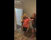 Little brother pretends to be in the studio 