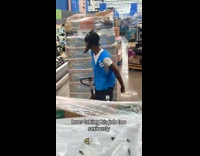 Guy works at store pulls pallet jack