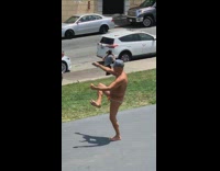 Man thin underwear orange peel dance public park Part 1