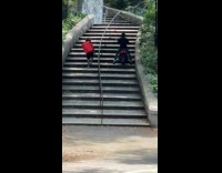 Delivery guy drive scooter climb on stairs