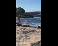 man red mermaid tail beach 