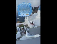 Couple wedding attire climb fence illegally Santorini