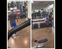 man in pink shorts funny gym workout