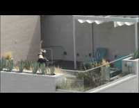 Woman black bikini dress Hawaiian dance balcony