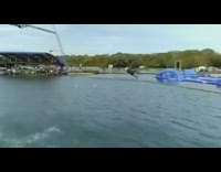 Green wakeboard trick water sports competition