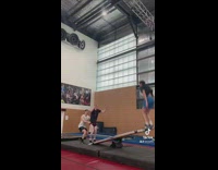 Two circus men jumps on a teeterboard