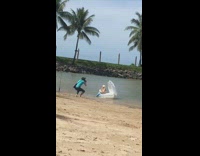 Mermaid sit shell floatie knocked over waves fails