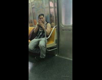 Guy plays trumpet on train 