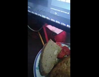 Cutlet cut and spills juice on the computer screen