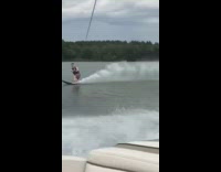 Guy on one water ski falls fail