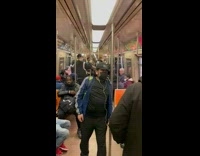 Collab Subway Creatures - Person in medieval armor ride subway train