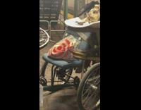 Bunny in a wheelchair seen at station 