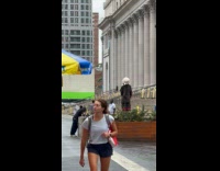 Collab winy - Man in clown costume dances on sidewalk Part 2