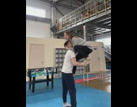 Girl tries to stand on guys hands but falls on his face 