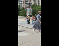 Group women dance on bridge backless shirt