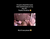 Delivery man throws pizza on the chair