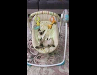 Cat sleeps in baby automatic rocking bed 